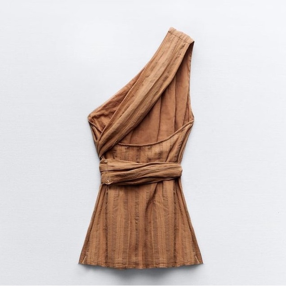 Zara NWT One shoulder striped linen beaded multiway one shoulder wrap top - Picture 4 of 6